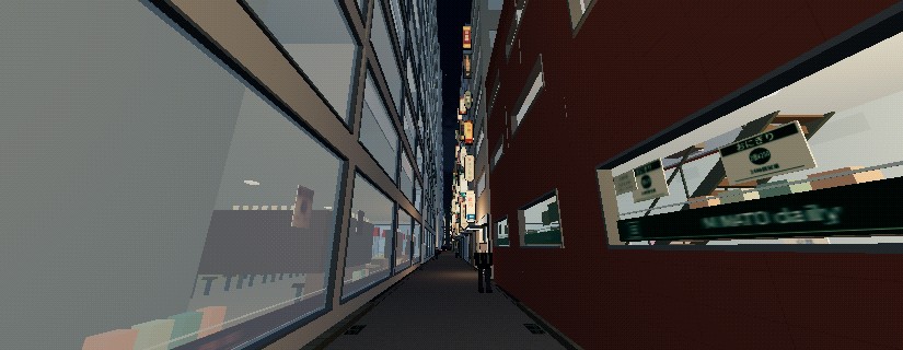 A narrow lane between towers at night in Uraroji
